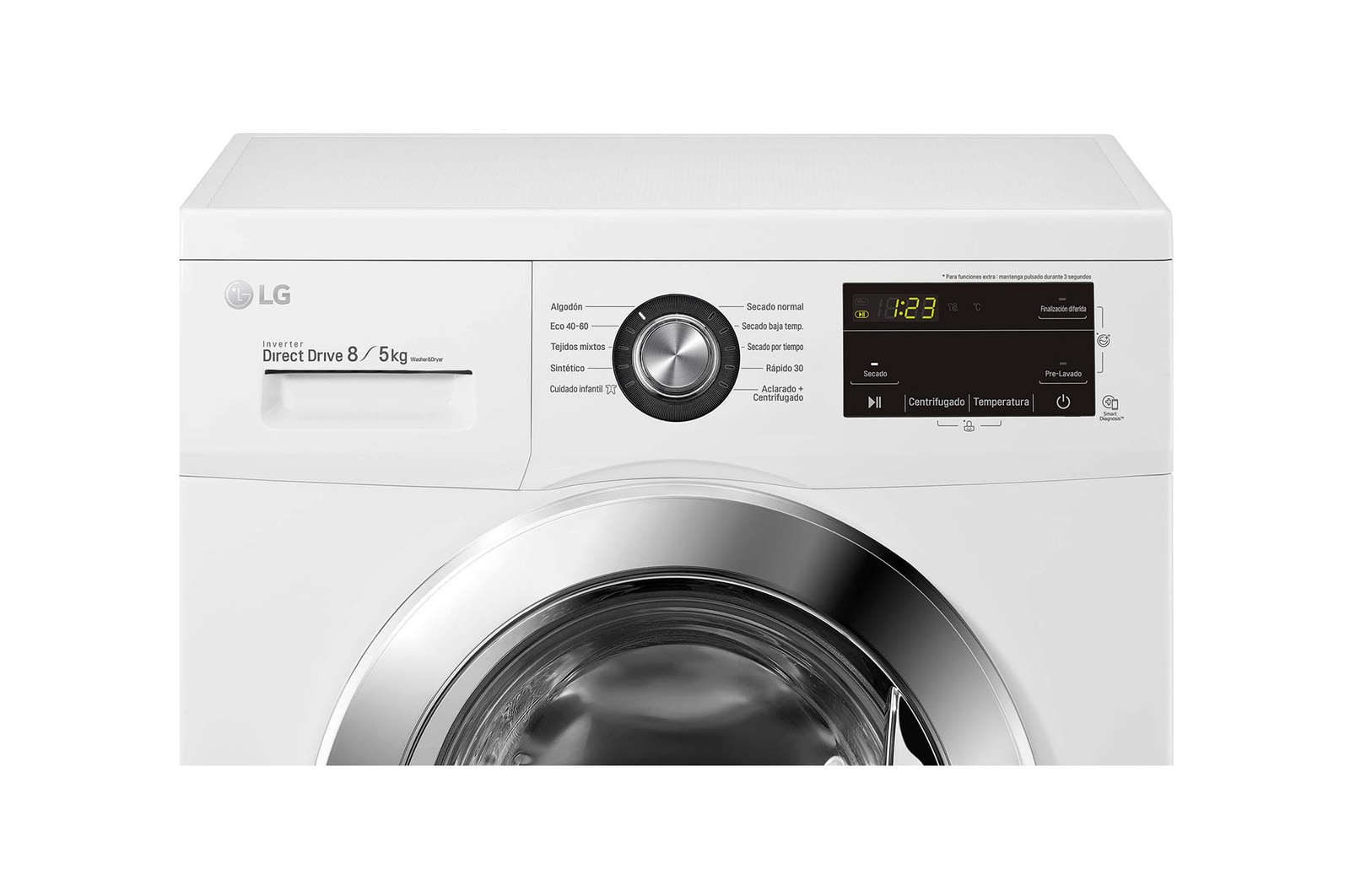 LG Lavasecadora Inverter Direct Drive 8/5kg, 1400rpm, Clasificación D(lavado)/E(secado), Blanca, Serie 100, F4J3TM5WD