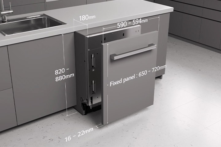 El vídeo muestra las dimensiones del lavavajillas integrable LG