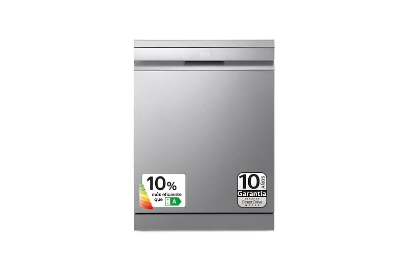 Vista frontal de Outlet Lavavajillas LG QuadWashᵀᴹ Steam, Inox antihuellas, Un 10% más eficiente que A, con lavado a vapor y tercera bandeja DF587HVS.OBSEXC