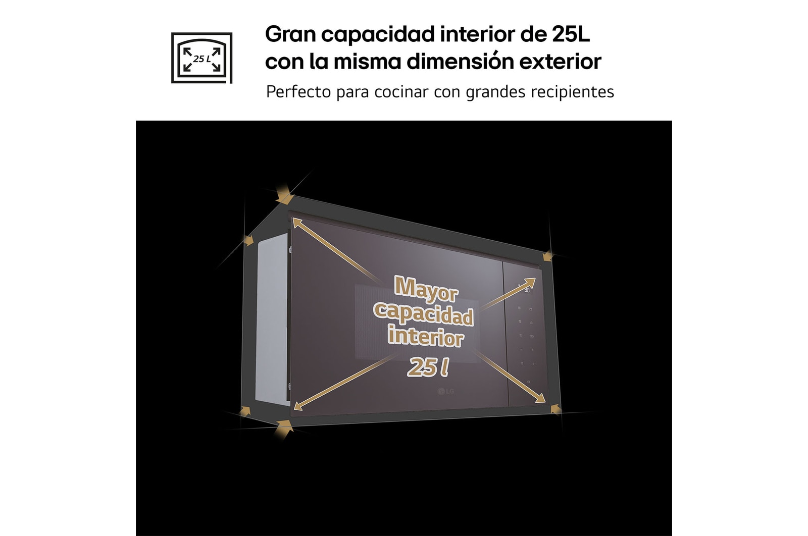 LG Microondas Grill Integración 25 L . 900W Interior de acero inoxidable, MGBZ2593F