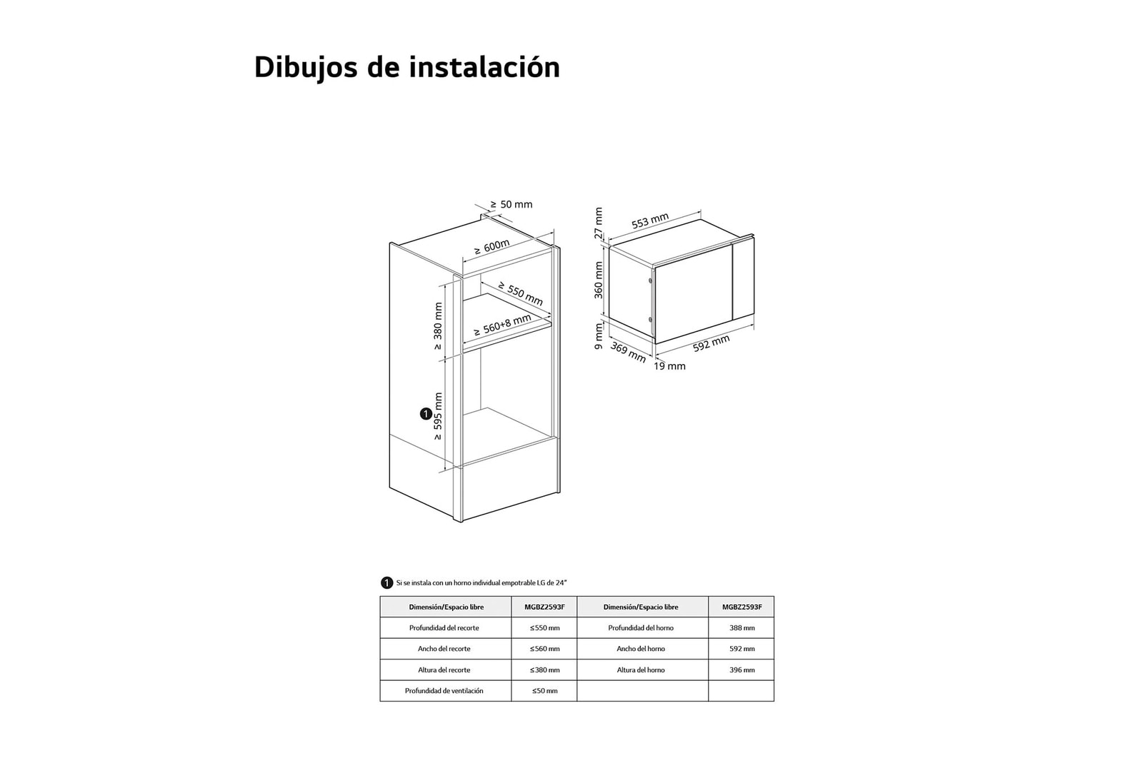 LG Microondas Grill Integración 25 L . 900W Interior de acero inoxidable, MGBZ2593F