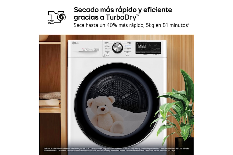 LG Secadora 8kg, C, con Bomba de calor Dual Inverter, Blanca, Serie 900, RC80V9AV2W
