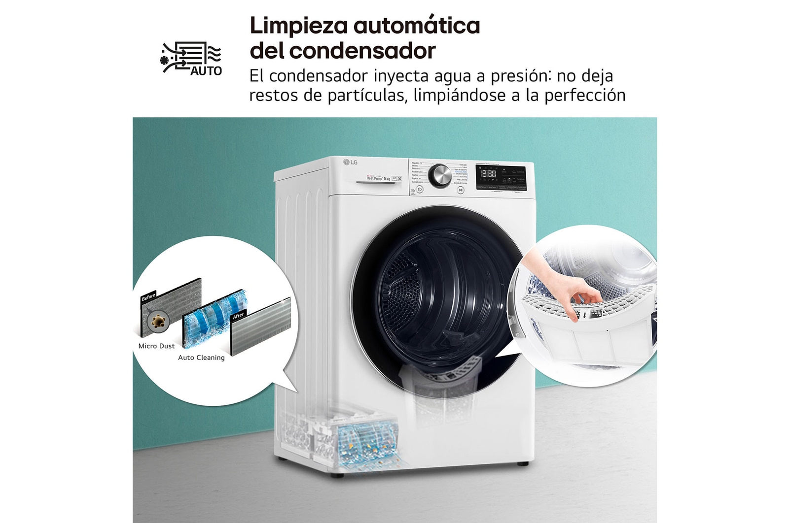 LG Secadora 8kg, C, con Bomba de calor Dual Inverter, Blanca, Serie 900, RC80V9AV2W