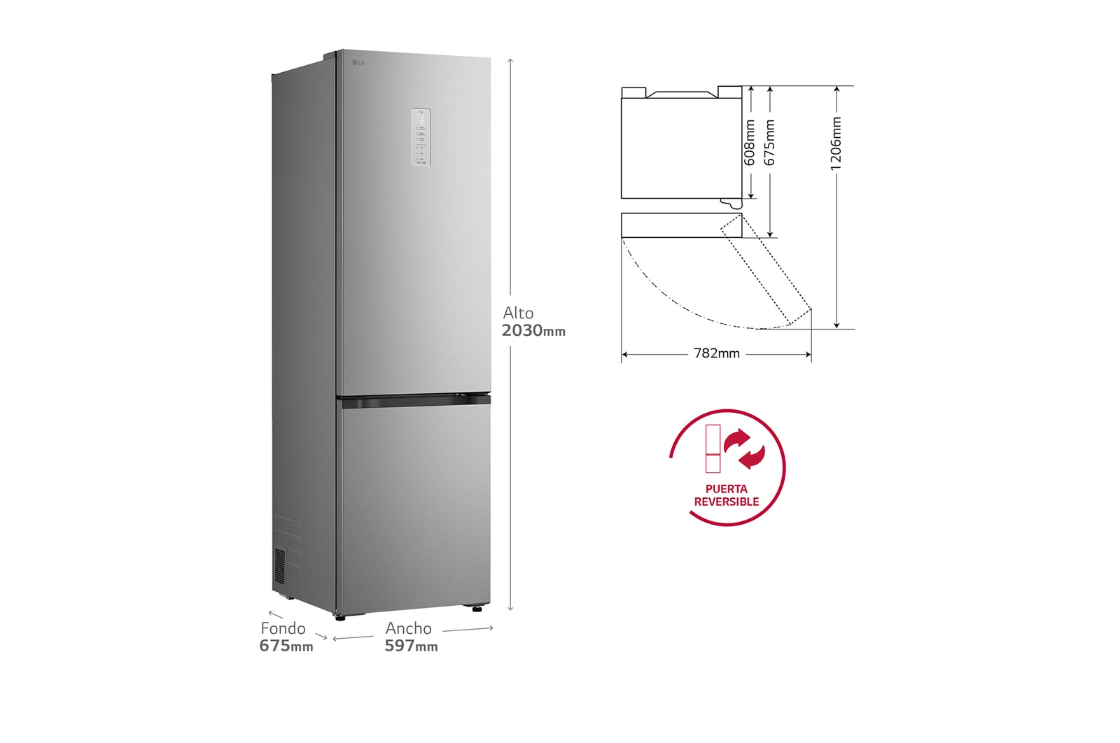 Frigorífico Combi | LG DoorCooling+, 2,03m, capacidad de 375l, Serie 700, Clasificación C Acero texturizado antihuellas