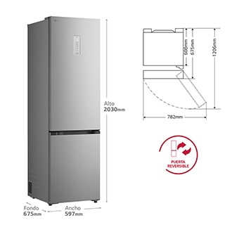 Frigorífico Combi | LG DoorCooling+, 2,03m, capacidad de 375l, Serie 700, Clasificación C Acero texturizado antihuellas