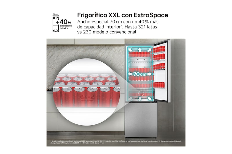 LG Frigorífico Combi | LG GBBW726CMB DoorCooling+, 2,03m, capacidad de 465l, Serie 700, Clasificación C,acero texturizado antihuellas, GBBW726CMB