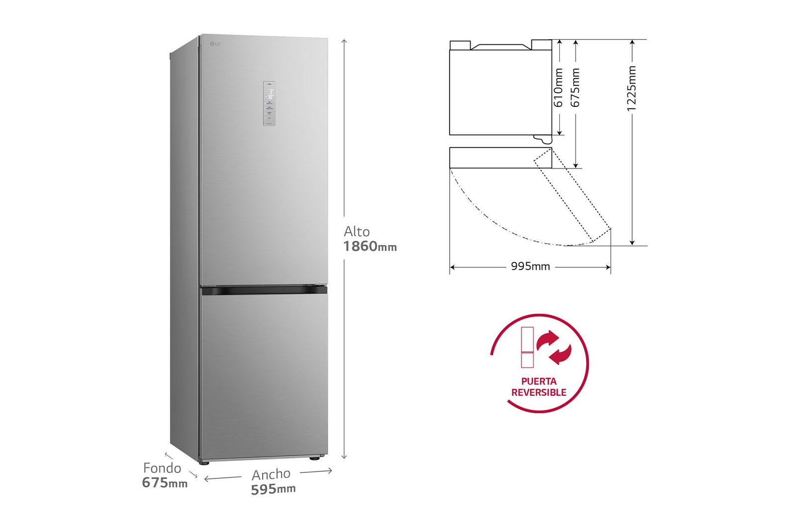 Frigorífico Combi Door Cooling+, 1,86m, Clasificación D, capacidad de 374l, inox antihuellas. Serie 700