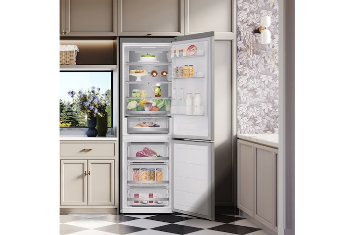 LG Frigorífico Combi Door Cooling+, 1,86m, Clasificación D, capacidad de 374l, inox antihuellas. Serie 700, GBV7170EPY