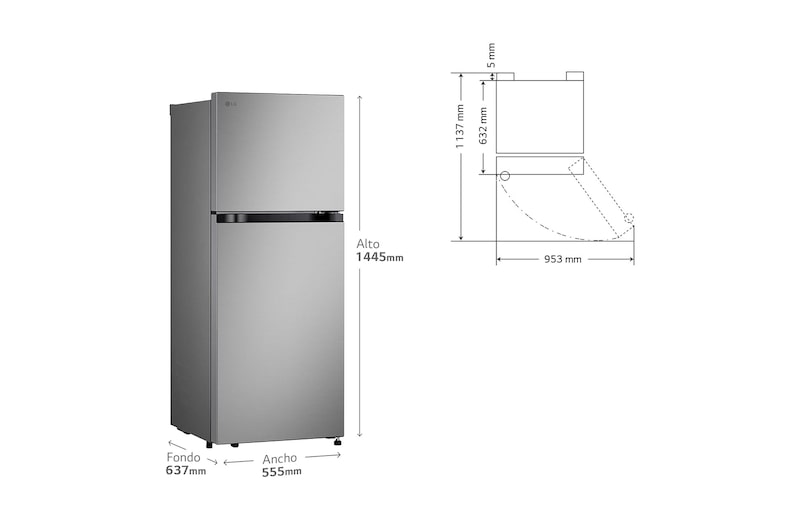 LG Frigorífico Dos Puertas | LG GTBV22PYNJ, Total No Frost, 1,45m, Clasificación E, Inox antihuellas, GTBV22PYNJ