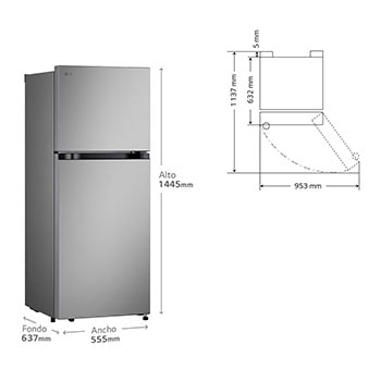 LG Frigorífico Dos Puertas | LG GTBV22PYNJ, Total No Frost, 1,45m, Clasificación E, Inox antihuellas, GTBV22PYNJ