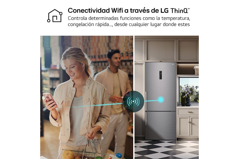LG Frigorífico Combi 1,85m, Clasificación E, capacidad de 500l, Inox antihuellas, serie 70cm, GBB567PZCMB