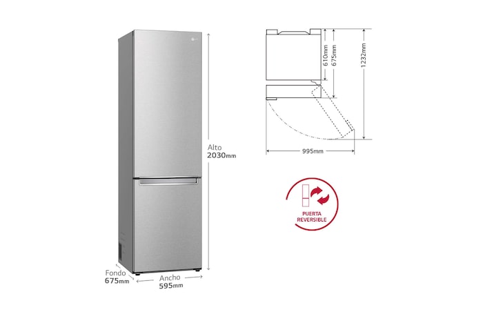 LG Frigorífico Combi Door Cooling+, 2m, Clasificación Un 20% más eficiente que A, capacidad de 419l, acero texturizado antihuellas. Serie 900, GBB92MBB3P