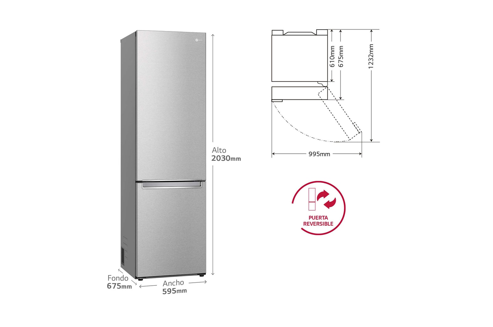 LG Frigorífico Combi Door Cooling+, 2m, Clasificación Un 20% más eficiente que A, capacidad de 419l, acero texturizado antihuellas. Serie 900, GBB92MBB3P