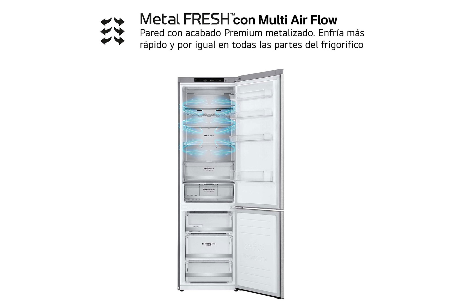 LG Frigorífico Combi Door Cooling+, 2m, Clasificación Un 20% más eficiente que A, capacidad de 419l, acero texturizado antihuellas. Serie 900, GBB92MBB3P