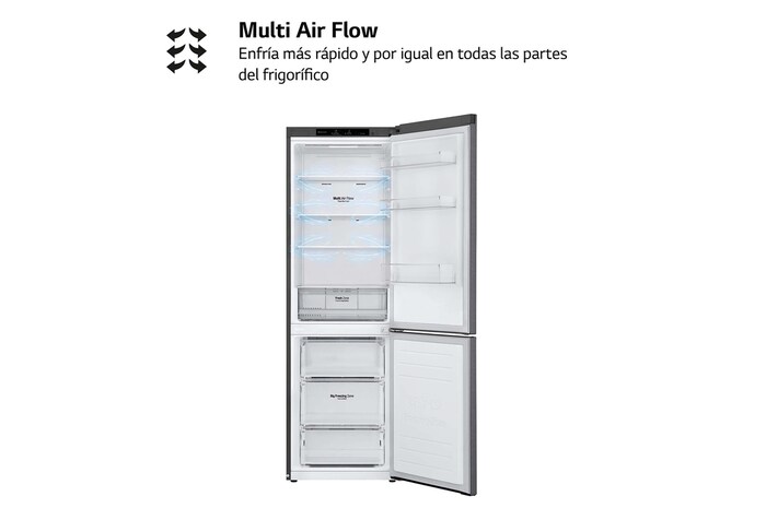 LG Frigorífico Combi, 1,86m, Clasificación E, capacidad de 374l, Inox Grafito Antihuellas, serie 3, GBP31DSLZN