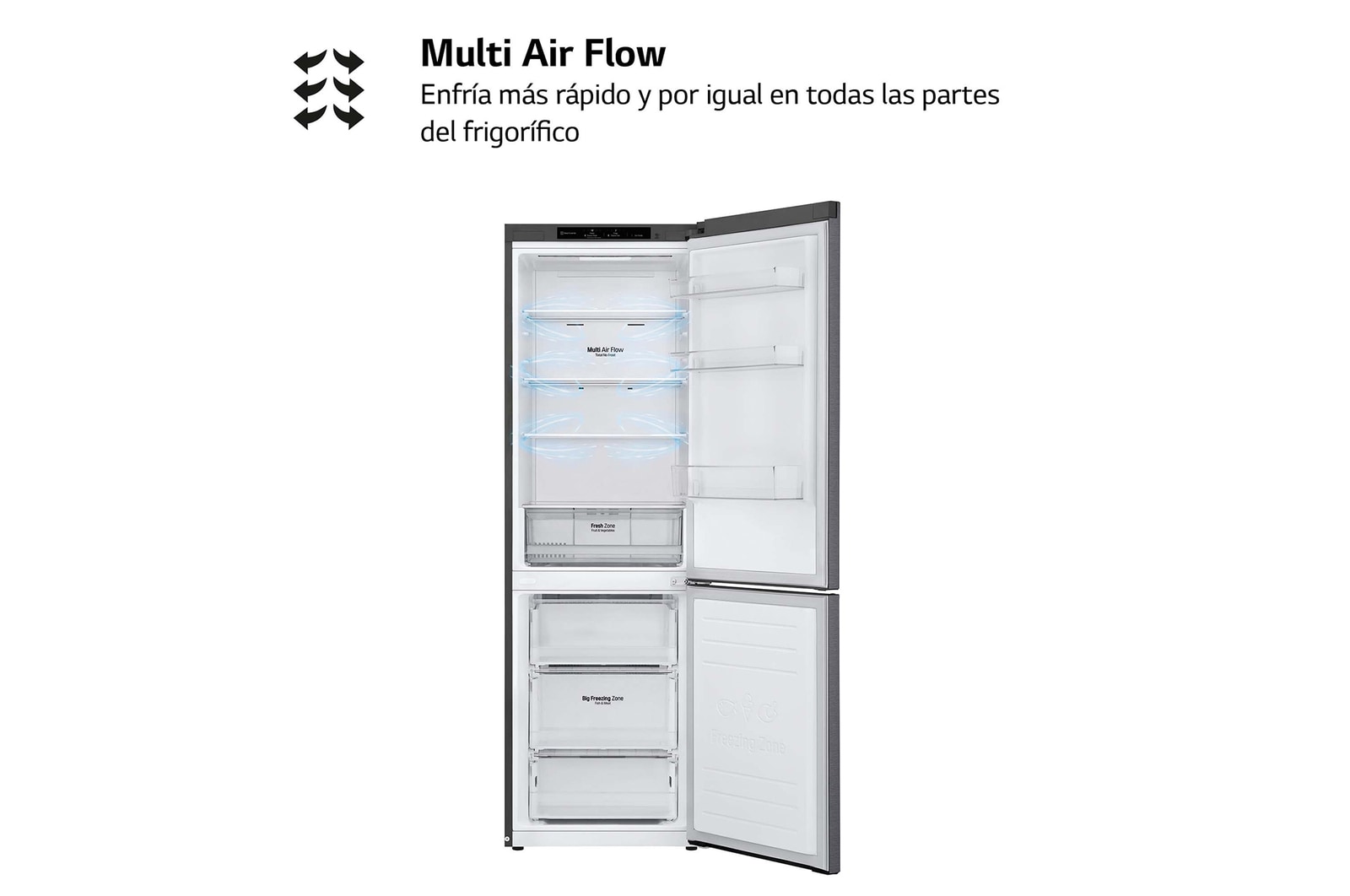 LG Frigorífico Combi, 1,86m, Clasificación E, capacidad de 374l, Inox Grafito Antihuellas, serie 3, GBP31DSLZN
