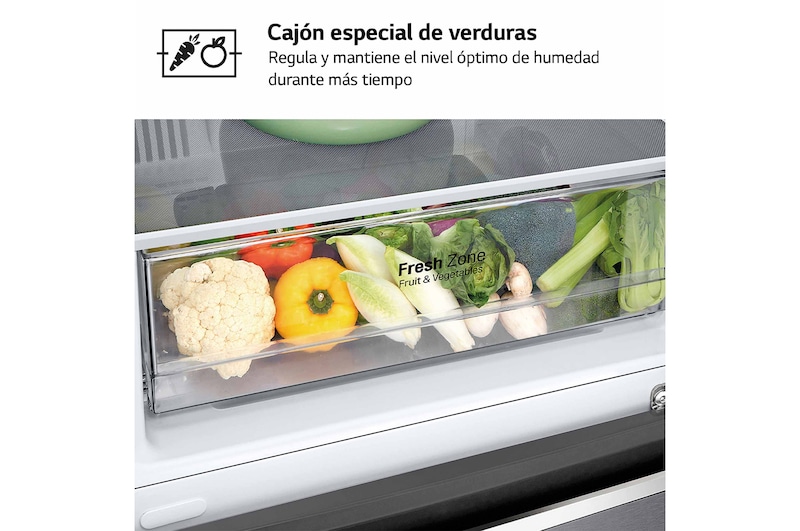 LG Frigorífico Combi, 1,86m, Clasificación E, capacidad de 374l, Inox Grafito Antihuellas, serie 3, GBP31DSLZN