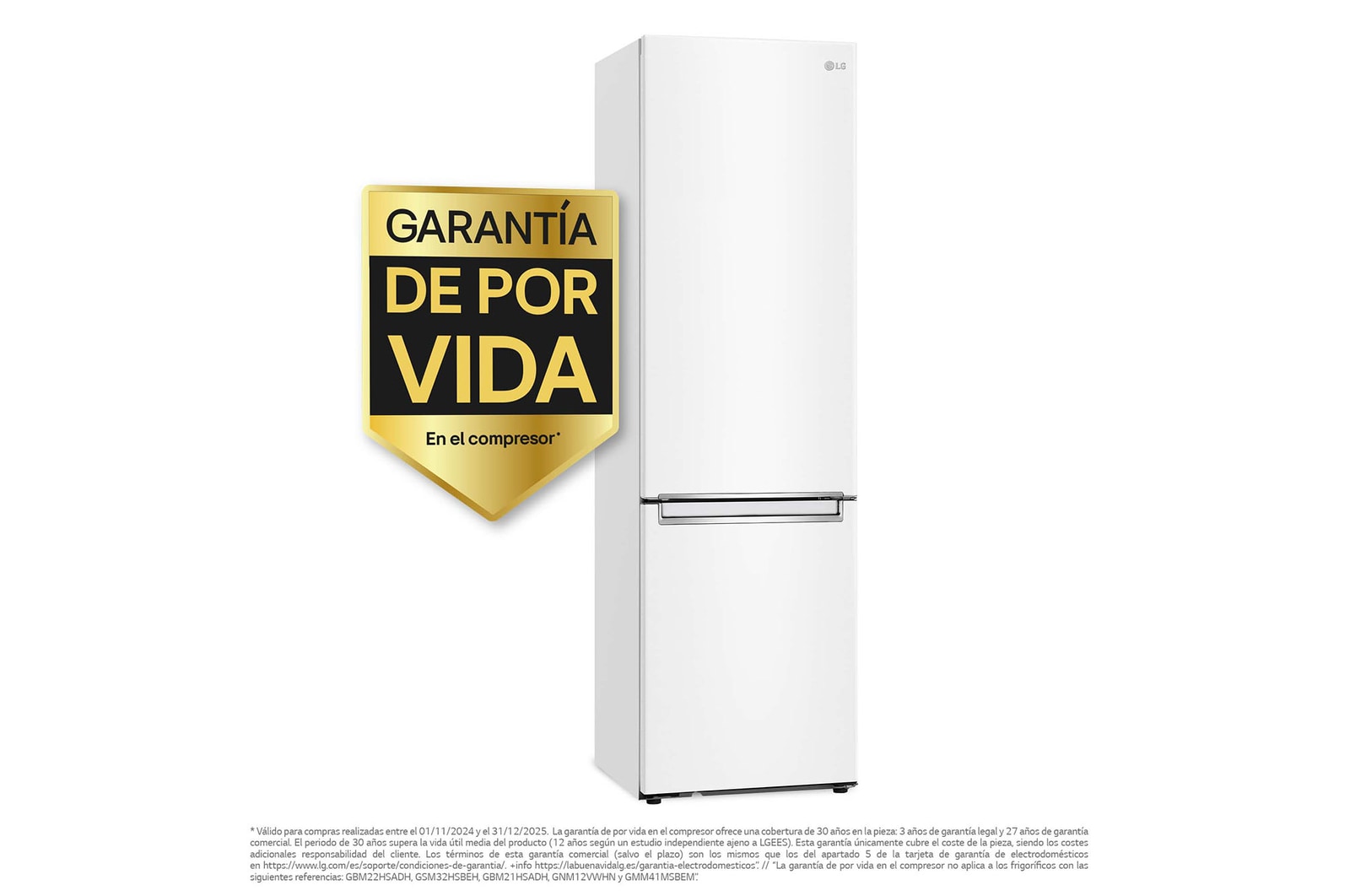 LG Frigorífico Combi Door Cooling+, 2m, Clasificación D, capacidad de 419l, Blanco, serie P-600, GBP62SWNGN