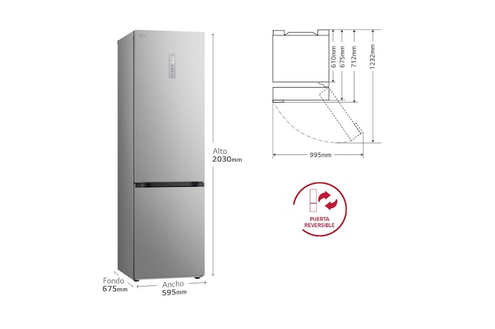 LG Frigorífico Combi Door Cooling+, 2,03m, Clasificación D, capacidad de 419l, blanco. Serie 500, GBV5250EPY, GBV5250EPY