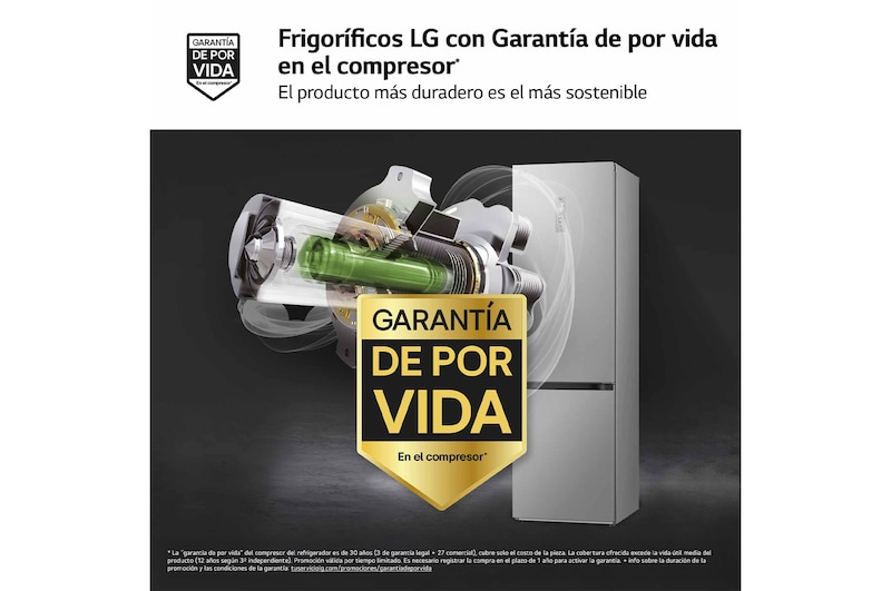LG Frigorífico Combi Door Cooling+, 2,03m, Clasificación D, capacidad de 419l, blanco. Serie 500, GBV5250EPY, GBV5250EPY