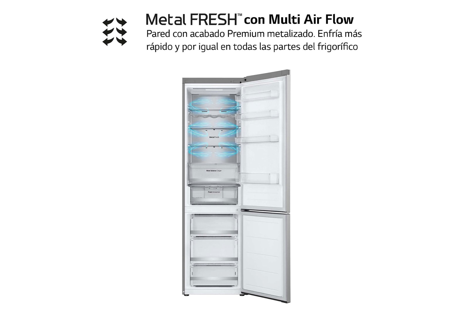 LG Frigorífico Combi Door Cooling+, 2,03m, Clasificación D, capacidad de 419l, blanco. Serie 500, GBV5250EPY, GBV5250EPY