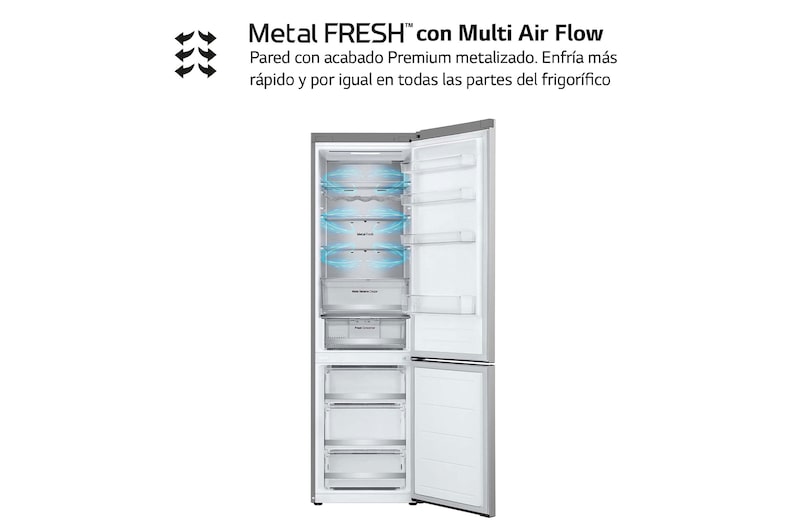 LG Frigorífico Combi Door Cooling+, 2,03m, Clasificación D, capacidad de 419l, blanco. Serie 500, GBV5250EPY, GBV5250EPY