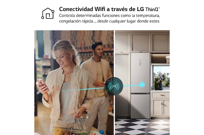 LG Frigorífico Combi Door Cooling+, 2,03m, Clasificación D, capacidad de 419l, blanco. Serie 500, GBV5250EPY, GBV5250EPY