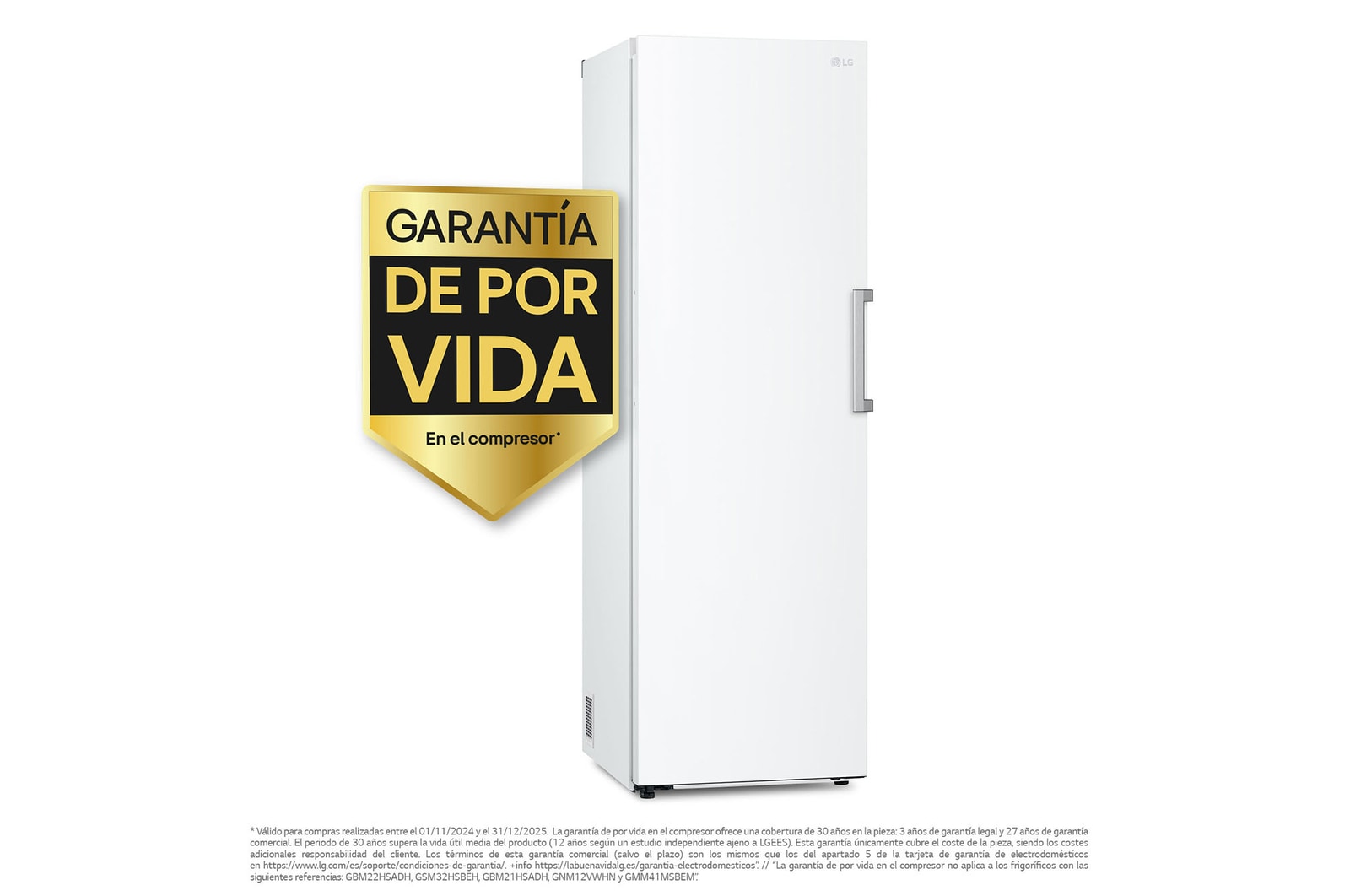 LG Congelador 1 Puerta Total No Frost Smart Inverter, Clasificación E, 324 L, <br> Blanco, GFT41SWGSZ