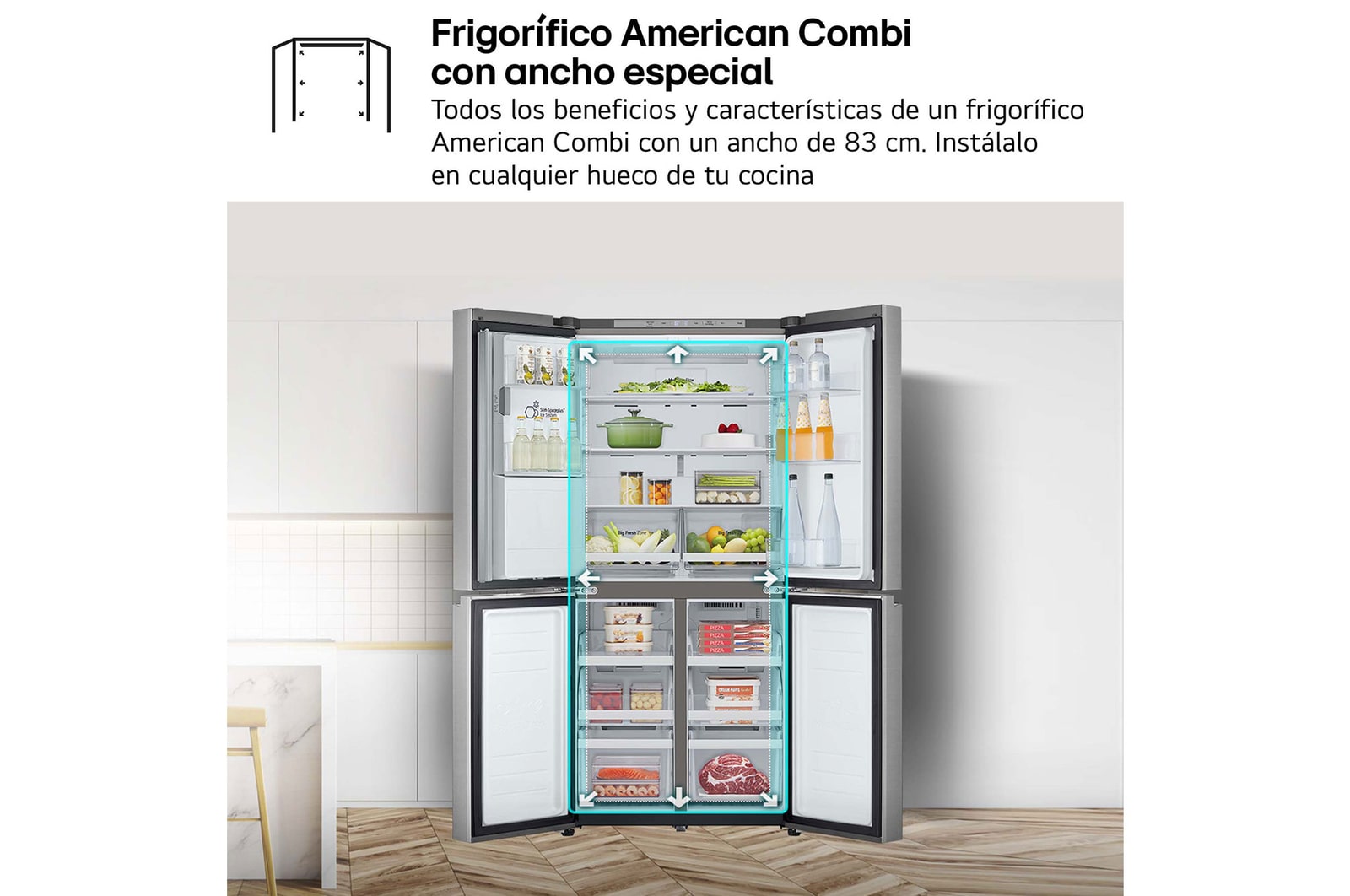 LG Outlet Frigorífico American Combi Ancho 83cm, Clasificación E, 508 L, Inox antihuellas, GML860PYFE.OUTLET