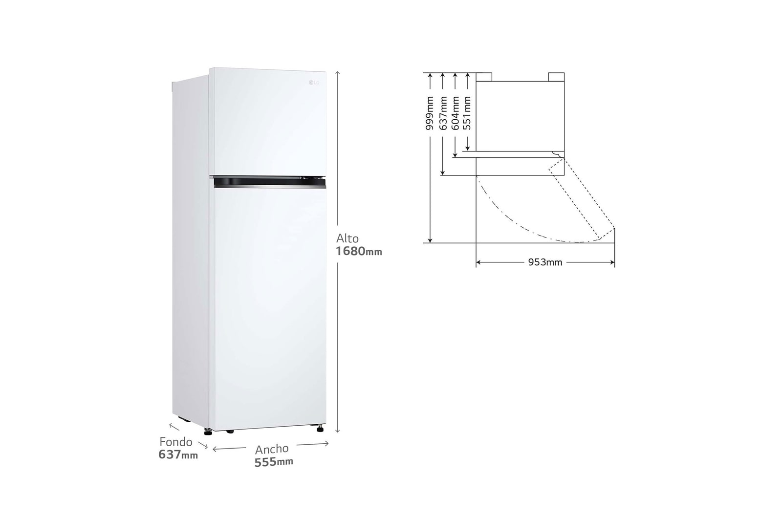 LG Frigorifico de 2 Puertas, 287L, 1,68 m, Total No Frost - Blanco, GTBV20SWGKD