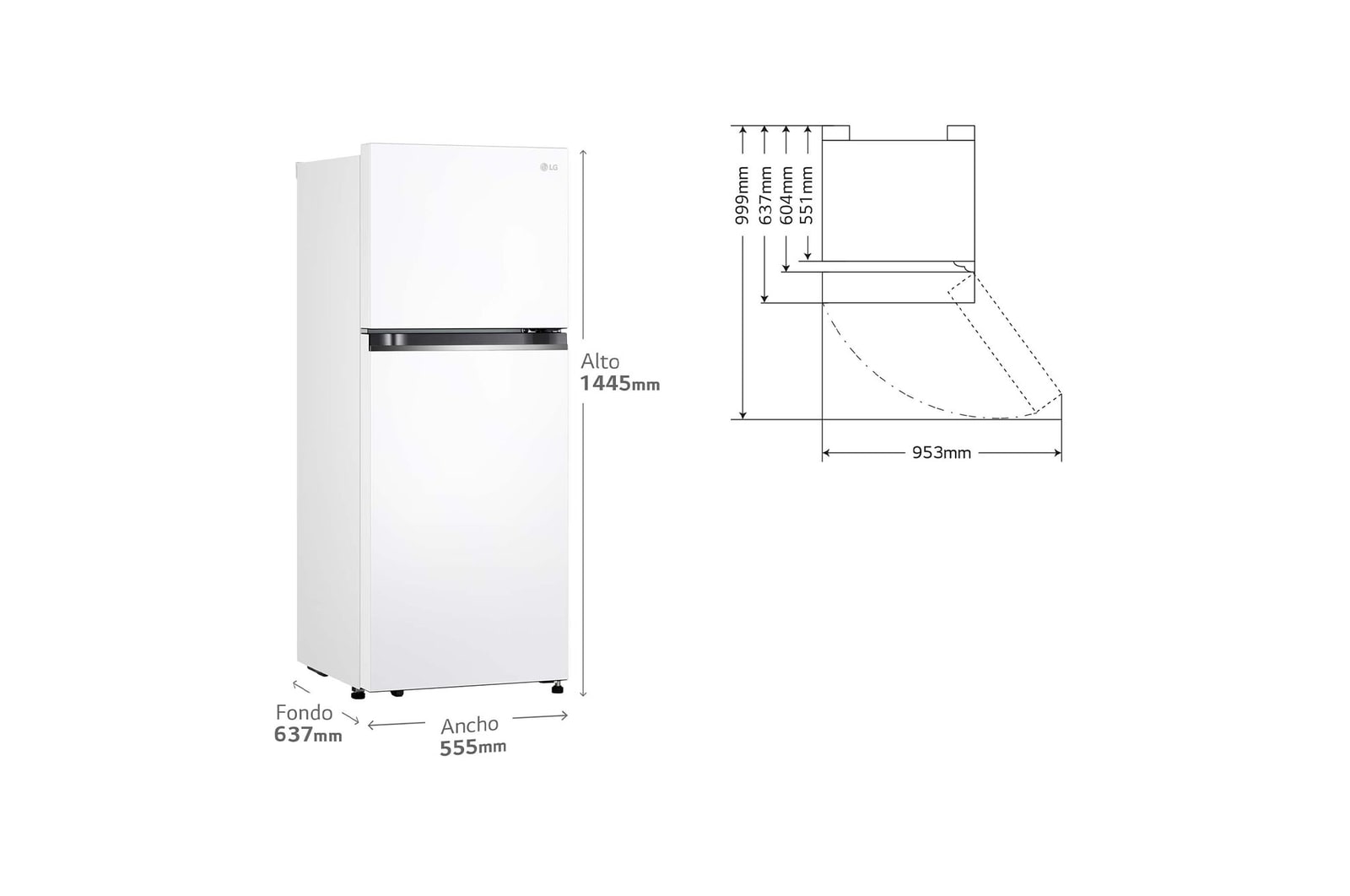 LG Frigorífico Dos Puertas 1,45m, Clasificación E, Total No Frost, Door Cooling - Blanco, GTBV22SWGKD