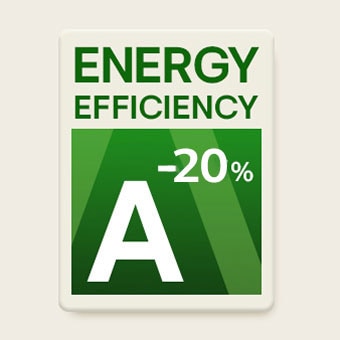 Imagen de eficiencia energética con calificación A y un consumo energético reducido en un 30 %.