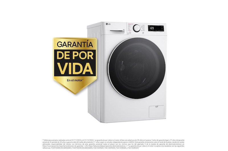 LG Lavadora inteligente AI Direct Drive, Vapor, 8kg , 1200rpm Un 10% más eficiente que A, Serie fondo especial 500, F2WR5S08A0W
