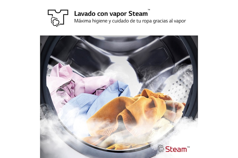 LG Lavadora inteligente AI Direct Drive, Vapor, 8kg , 1200rpm Un 10% más eficiente que A, Serie fondo especial 500, F2WR5S08A0W