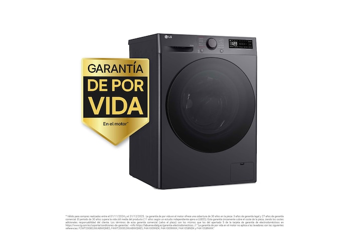 LG Lavasecadora inteligente AI Direct Drive<sup>TM</sup>, Turbowash 360º, 9/6kg, 1400rpm, Un 10% más eficiente que A(lavado) / D(secado) Negro medio, Serie 600, F4DR6009AGM