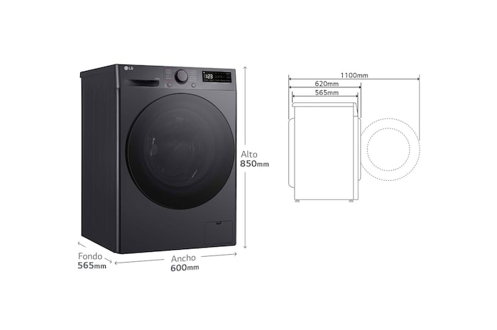 LG Lavasecadora inteligente AI Direct Drive<sup>TM</sup>, Turbowash 360º, 9/6kg, 1400rpm, Un 10% más eficiente que A(lavado) / D(secado) Negro medio, Serie 600, F4DR6009AGM