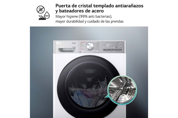 LG Lavasecadora inteligente AI Direct Drive™, Turbowash 360º, Autodosificación 13/7kg, 1400rpm, Un 10% más eficiente que A(lavado) /D(secado) Blanca, Serie 950, F4DR9513A2W