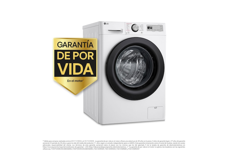 LG Lavadora inteligente AI Direct Drive, Vapor, 11kg , 1400rpm Un 10% más eficiente que A, Serie 500, F4WR5011A6F