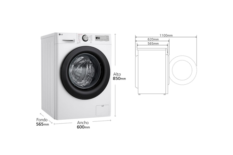 LG Lavadora inteligente AI Direct Drive, Vapor, 11kg , 1400rpm Un 10% más eficiente que A, Serie 500, F4WR5011A6F