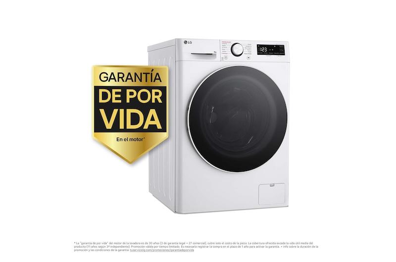 LG Lavadora inteligente AI Direct Drive. TurboWash 360º, Vapor, 9kg , 1400rpm Un 10% más eficiente que A, Serie 600, F4WR6009A0W