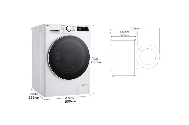 LG Lavadora inteligente AI Direct Drive. TurboWash 360º, Vapor, 9kg , 1400rpm Un 10% más eficiente que A, Serie 600, F4WR6009A0W