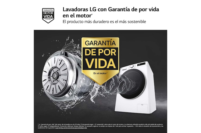 LG Lavadora inteligente AI Direct Drive. TurboWash 360º, Vapor, 9kg , 1400rpm Un 10% más eficiente que A, Serie 600, F4WR6009A0W