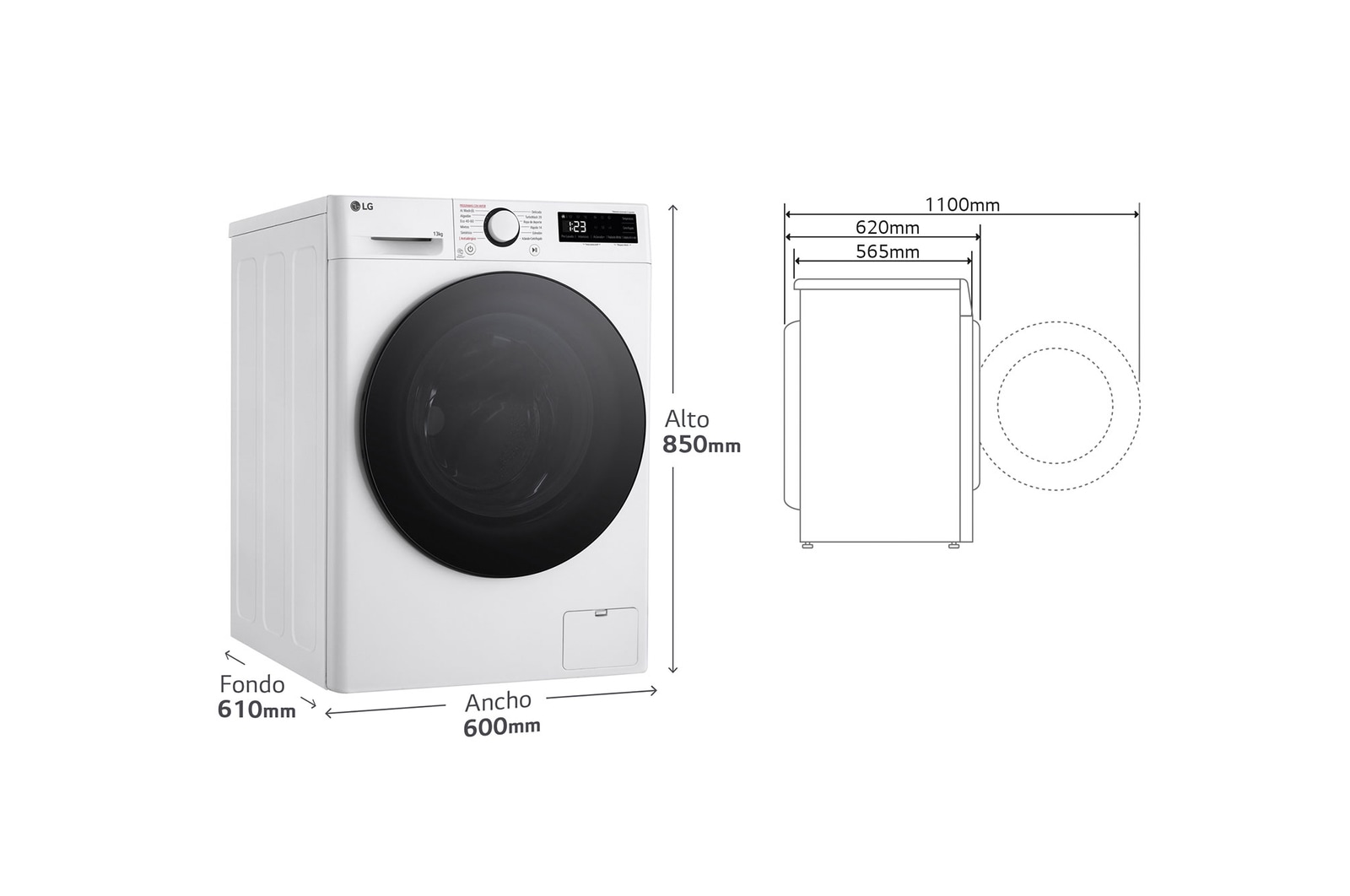 LG Lavadora inteligente AI Direct Drive. TurboWash 360º, Vapor, 13kg , 1400rpm Un 10% más eficiente que A, Serie 600, F4WR6013AGW