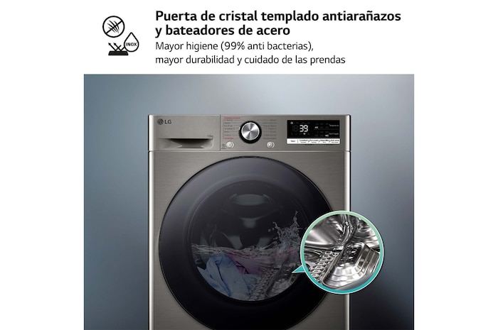 LG Lavadora inteligente AI Direct Drive. TurboWash 360º, Vapor+,  10kg ,  1400rpm Un 10% más eficiente que A, Serie 700, F4WR7010AGS