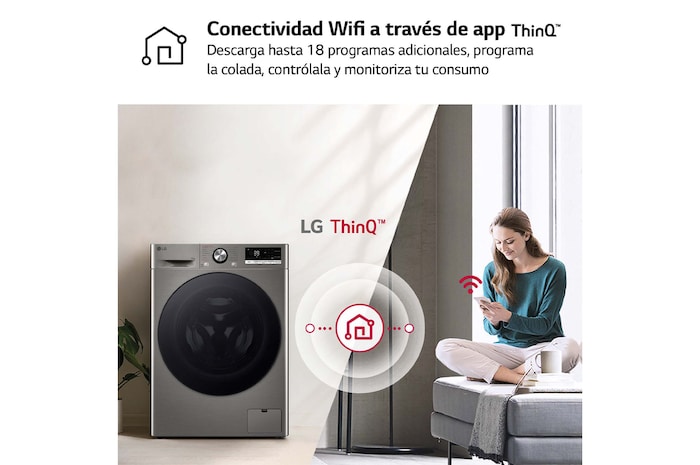 LG Lavadora inteligente AI Direct Drive. TurboWash 360º, Vapor+, 10kg , 1400rpm Un 10% más eficiente que A, Serie 700, F4WR7010AGS.OBSEXC