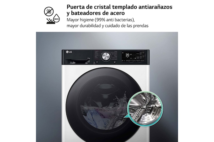 LG Lavadora 11kg , 1400rpm Un 10% más eficiente que A, TurboWash 360º- Dosificador automático detergente, F4WR7511AGH
