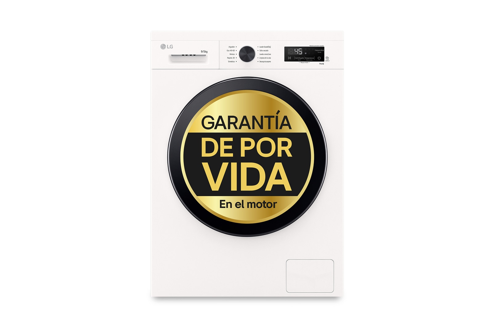 Vista frontal de Lavasecadora Inverter | LG W4X1095NWK, Direct Drive, 6 Motion, 9/5kg, 1400rpm, Serie 140, Clasificación A (Lavado) / E (Secado), Blanca
