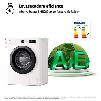 LG Lavasecadora Inverter | LG W4X1095NWK, Direct Drive, 6 Motion, 9/5kg, 1400rpm, Serie 140, Clasificación A (Lavado) / E (Secado), Blanca, W4X1095NWK