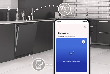 Lavavajillas y movil controlando