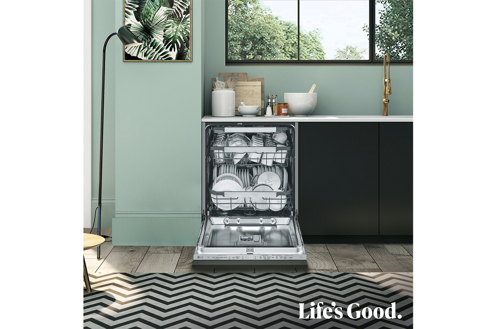 LG Lavavajillas Integrable LG DB5976TXS, QuadWash TM TrueSteam TM , Un 20% más eficiente que A con lavado a vapor y 3º bandeja, serie 500, DB597TXS